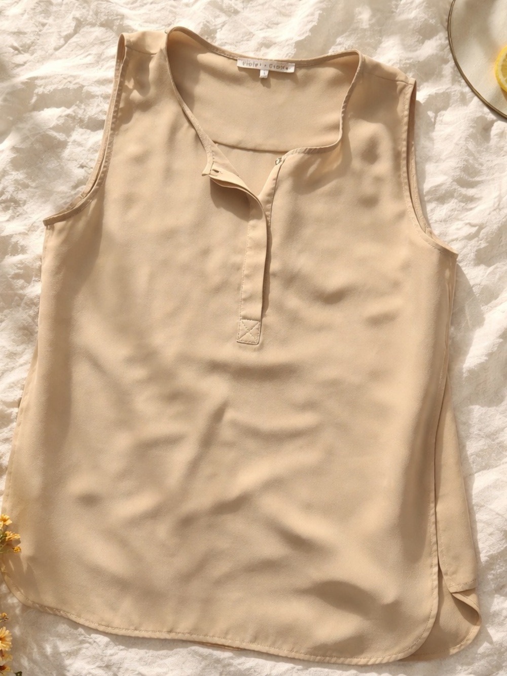 Violet & Claire Beige Sleeveless Henley Camisole